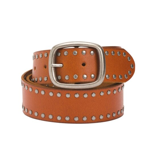 MOST WANTED Tan Leather Grunge-esque Side Studded Belt - Picture 1 of 1